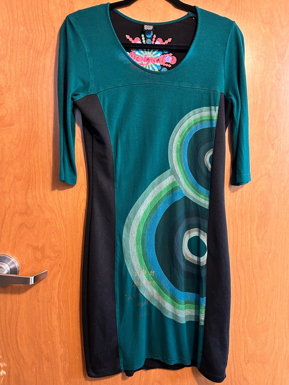 Vintage 90's Desigual Viscose Blend Midi Dress Teal Green Black - Size M